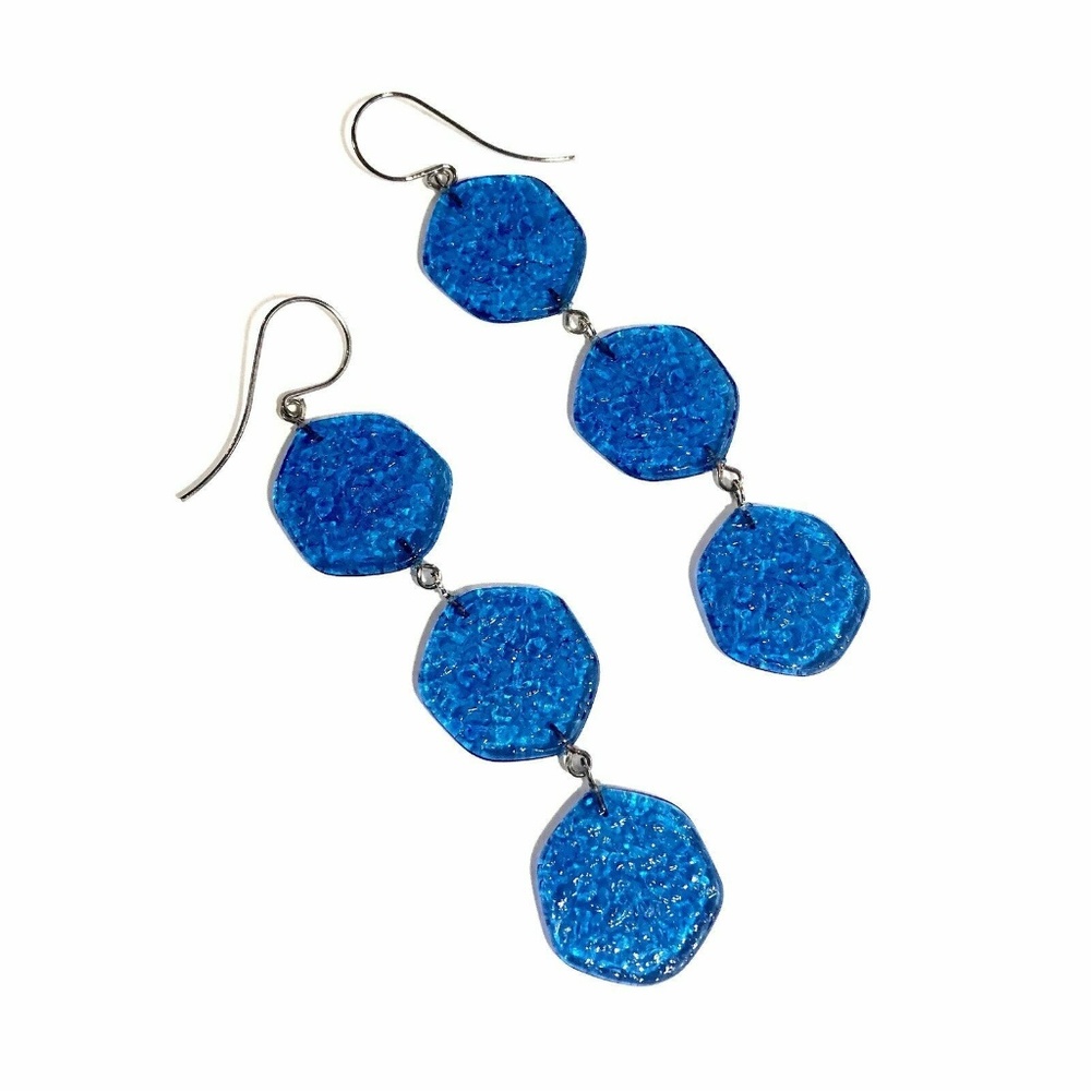 Aqua Blue Stained GlassTriple Drop Earrings